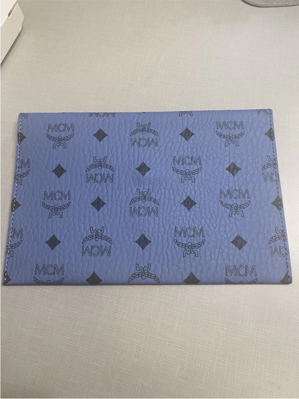 MCM Light Blue Logo Envelope Wallet clutch pouch like new with chain - Picture 8 of 11